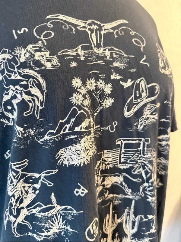 Western Cowboy Graphic Tee Medium Black Distressed Rodeo - Image 2