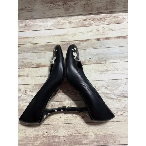 Stuart Weitzman Polka Dot Round Toe High Heels 6.5 Medium Black White Leather - Image 7