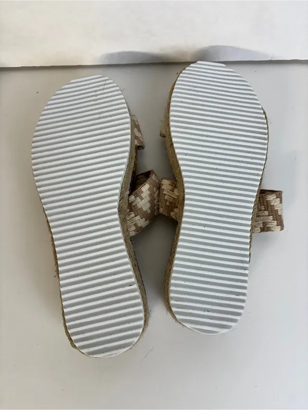 Woven Beige & Cream Espadrille Slide Sandals - Image 5