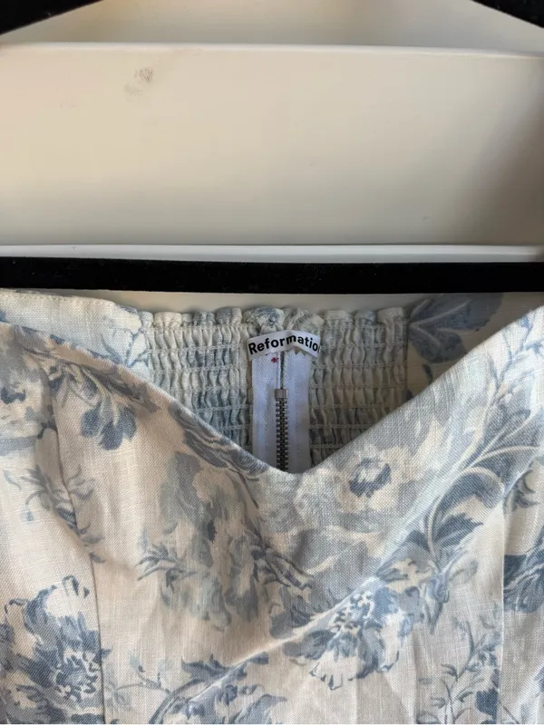 Reformation Eden Off-Shoulder Top in Cream and Blue Floral - Image 6