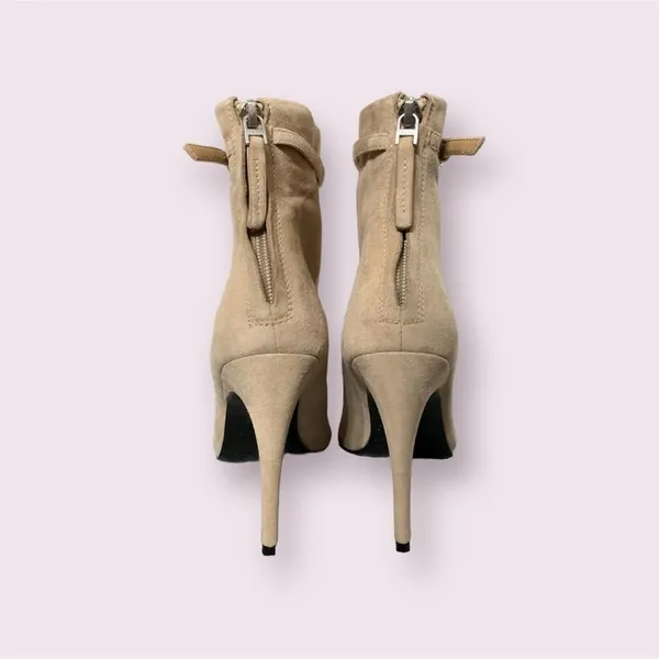 Reiss Ashton Pointed Toe Booties Stiletto Heel Suede Ankle Boots Tan - Image 8