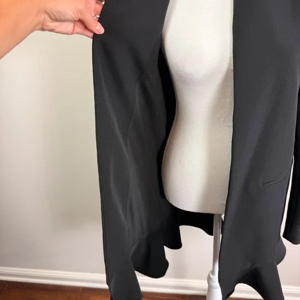 Lulus Womens Black Peplum Ruffle Hem Open Front Collarless Longline Blazer Small - Image 5