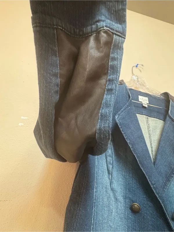 Style & Co XL Denim Blazer Faux Leather Equestrian Double Breasted Y2K Jacket - Image 3