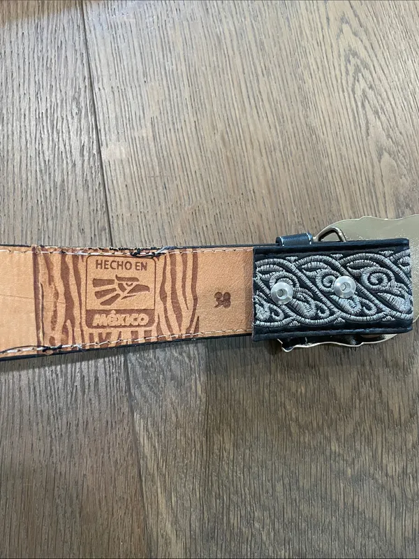 Black & Silver Wester Belt Embroidered Size 38 Unisex - Image 10