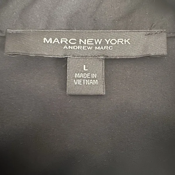 Marc New York Andrew Marc Black Button Front Blouse Puff Pleated Sleeve Top L - Image 7