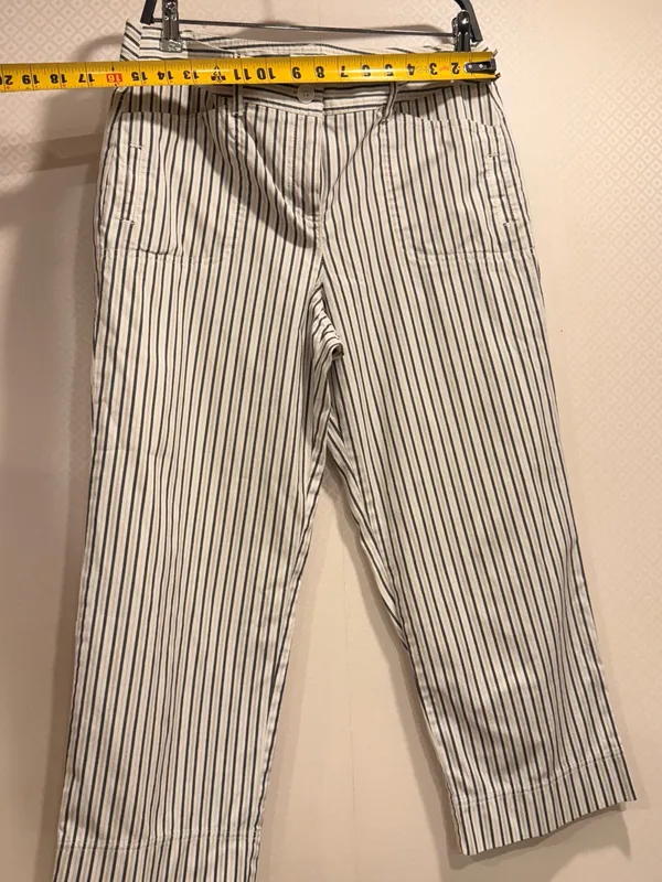 LOFT Cream Straight Leg Crop Pants with Black Pinstripes - Image 3