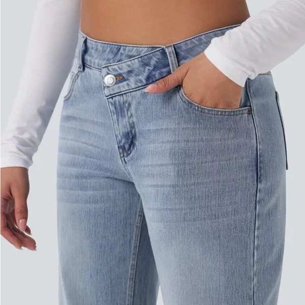 H14.- Halara Flex™ Asymmetric Low Rise Wide Leg Casual Jeans with Pockets. LR - Image 4