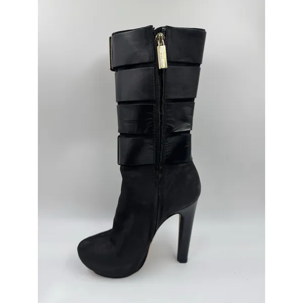 Herve Leger Runway High Heel Boots Suede/Leather Black 35.5 EU 5 US - Image 10