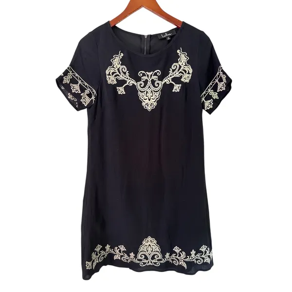 Lulus Embroidered Dress Short Sleeve Casual‎ Party Black Dress Size S - Image 2