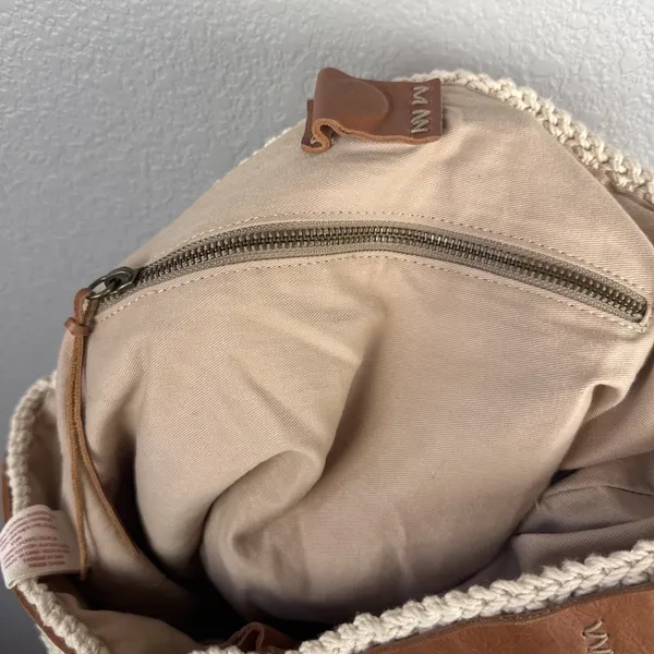 Lucky Brand Ivory Cotton‎ Crochet Leather Trim Boho Hobo Shoulder Bag Purse Tote - Image 12