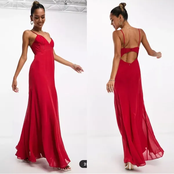NWT ASOS DESIGN ruched‎ bust chiffon panelled corset maxi dress in red sz 8 - Image 2