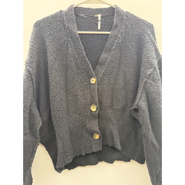 Free People Found My Friend Cardigan Womens XS‎ Black Textured Knit OB1329716 - Image 4