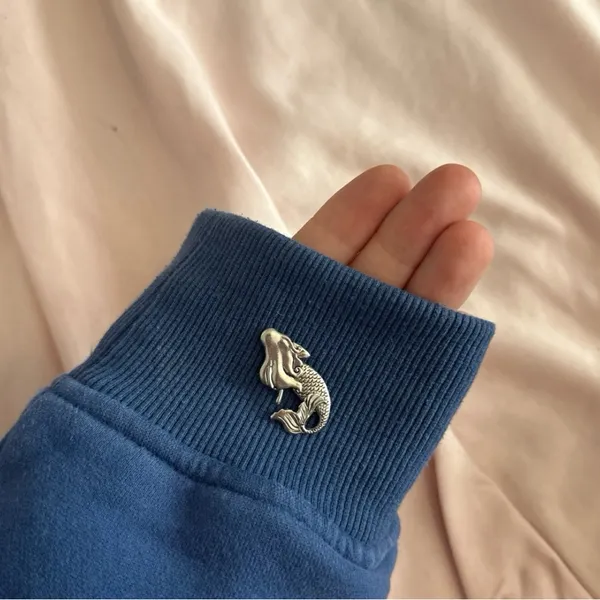 Blue Sweatshirt with Silver Mermaid Pin - Image 2