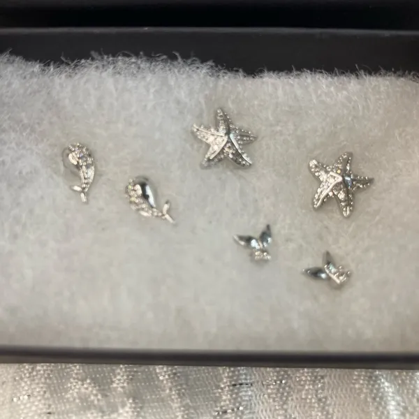 Antian Accessories™ Silver Starfish & Ocean Theme Earring Set (6 Pieces) - Image 2