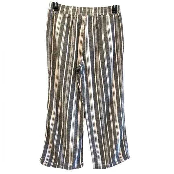 Briggs NY High Waisted Linen‎ Wide Leg Pants Gray & White Striped Women’s Large - Image 4