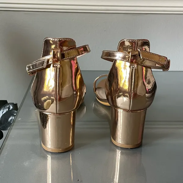 Heels Charm Gold Block Heel Sandals Size 10 - Image 3