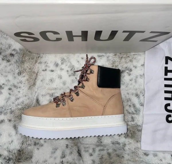 Schutz 🆕 BNIB | Marlua Leather Platform Lace Up Boot | Honey Beige & Black - Image 6