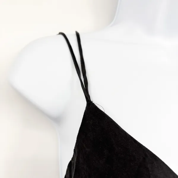 Womens Y2K Black 100% Silk Strappy Back Whimsigoth LBD Minimalist Slip Dress M - Image 2