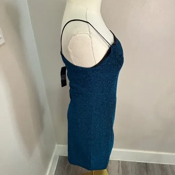 Lulus Blue Glitter Mini Dress Spaghetti Strap Square Neck NWT M Zipper‎ Broken - Image 4