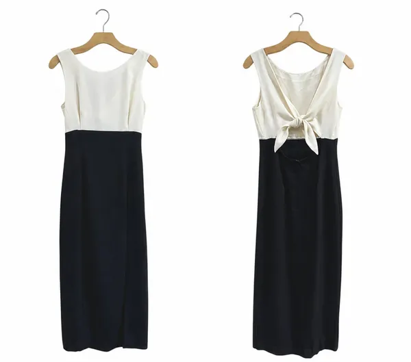 Vintage‎ Maggy London Colorblock Maxi Dress Black White Sheath Sz 4 - Image 2