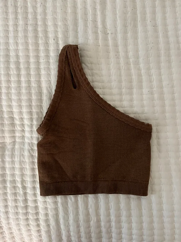 Brown One Shoulder Crop Top - Image 2
