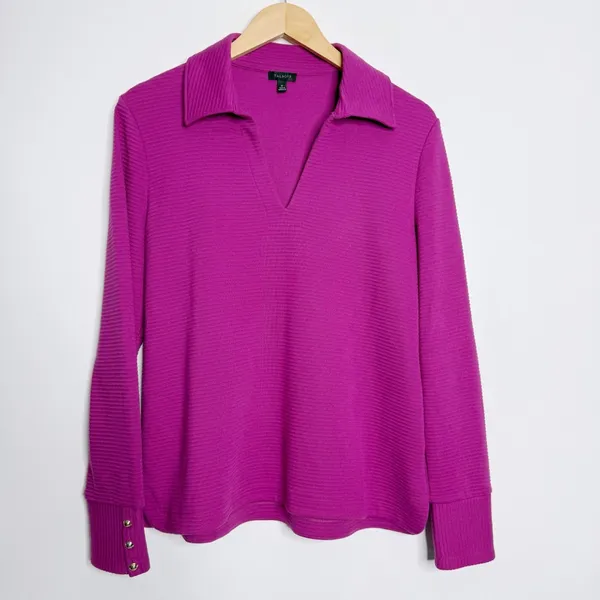 Talbots Ribbed Johnny Collar Sweatshirt Wild‎ Aster Medium Casual Minimalist - Image 2