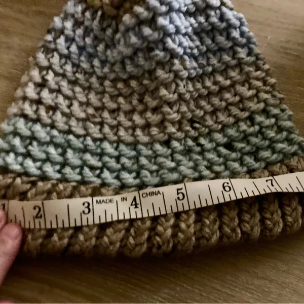 Handmade multicolored knit beanie hat for adults Blue - Image 4