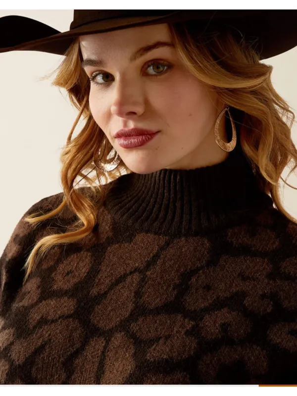 ARIAT moda mock neck sweater leopard print size small - Image 9
