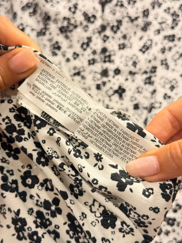 Zara Black White Floral Button Front Spaghetti Strap Midi Slip Dress Size XS - Image 5