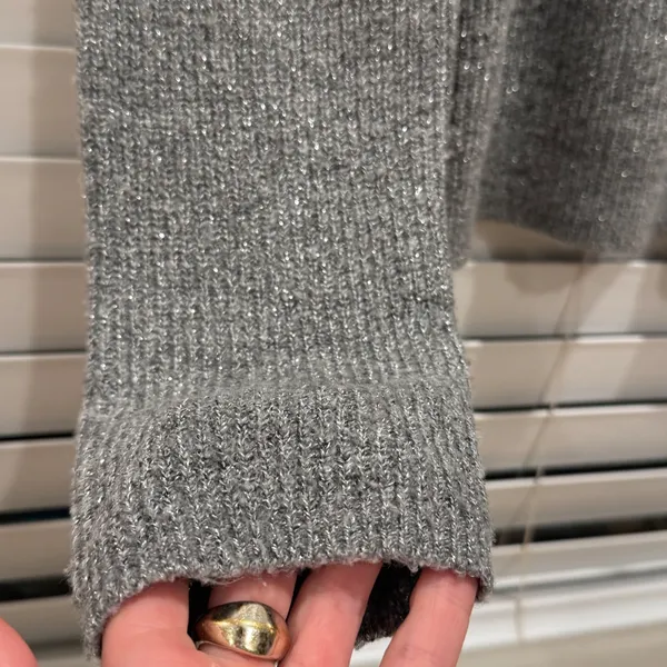 Abercrombie & Fitch Womens Gray Metallic Knit‎ Sweater Medium Tie Back - Image 8