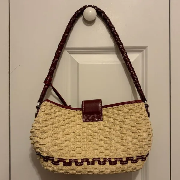 BRIGHTON Phyllis Natural Straw Red Leather Lined Shoulder Bag Braided Strap - Image 3
