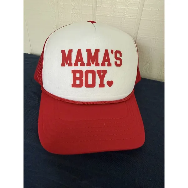 Mamas Boy Trucker Hat Red White Adjustable Snapback - Image 3