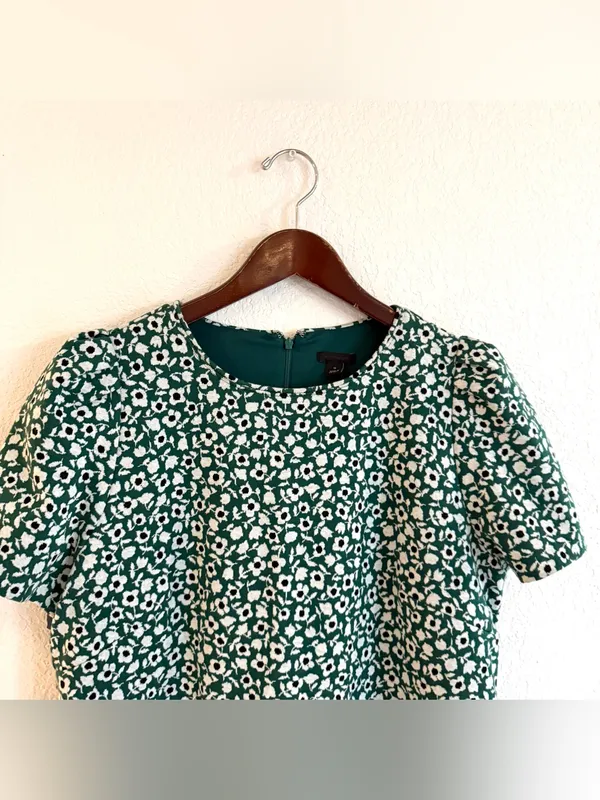 Ann Taylor Womens Dress Green White Mini Floral Mofit Back Zip Size 12 - Image 3