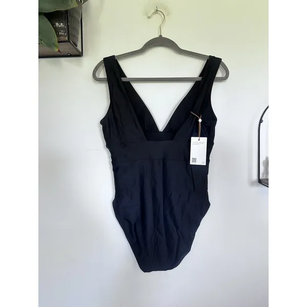 NWT Quince Black Italian Plunge One-Piece Swimsuit Sz Large - Image 4