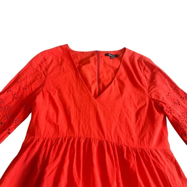 Madewell A-Line Dress Eyelet Cutout Trim 3/4 Sleeves Cotton Size 10 Women's - Image 2
