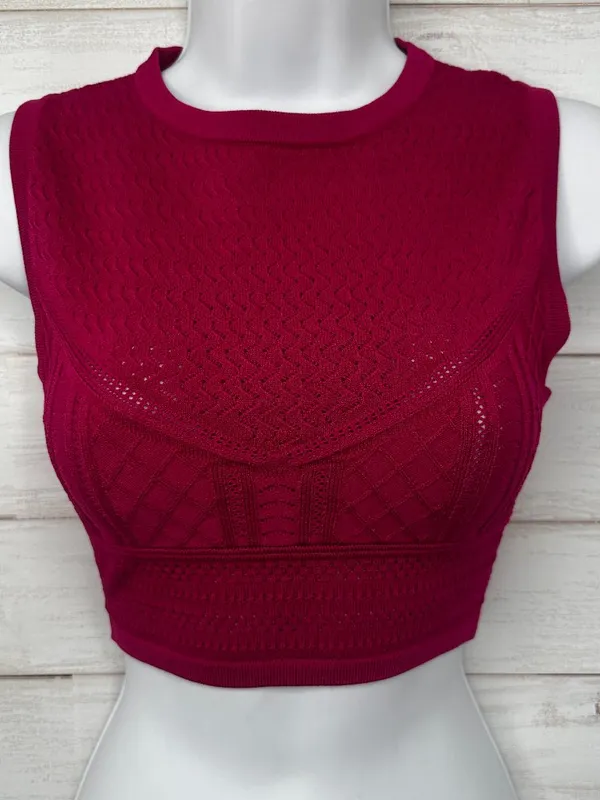 NWOT Babaton Aritzia Sleeveless Granita Pink Fuchsia Pointelle Crop Top Size XS - Image 2