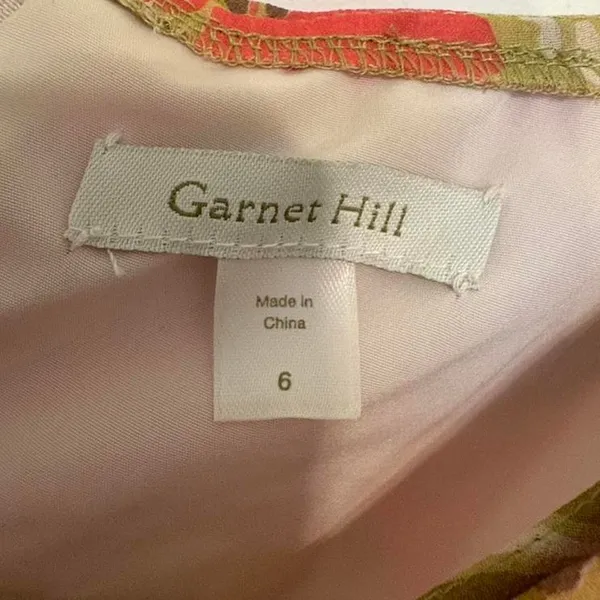 Garnet Hill‎ Silk Floral Pink Green Yellow Sleeveless Dress Size 6 - Image 3
