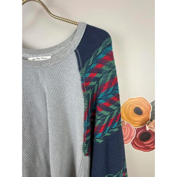 We The Free Rainbow Dream Bohemian Gray Oversized Thermal Sweatshirt - Size - XS - Image 4