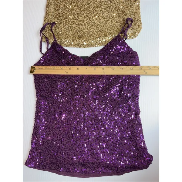 The Limited Sequin Sparkle Purple & Gold Shoulder Strap‎ Womens Tank Top S - Image 3