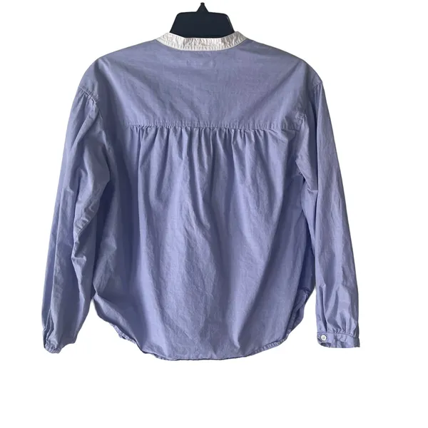 J. Crew Size 4 Small Gathered Light‎ Blue Bib Blouse Prarie Mininamlist - Image 4