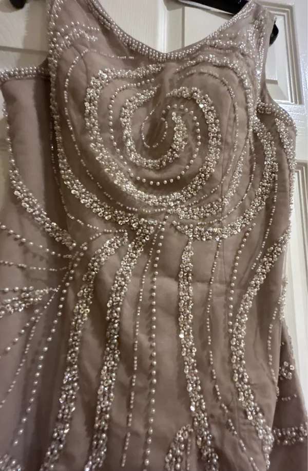 Wedding Dress Taupe/Silver& pearl Beaded Formal Gown Dress size 12 - Image 18
