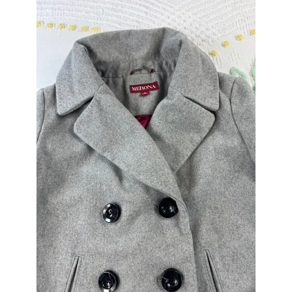 Merona Women Double‎ Breasted Gray Wool Blend Pea Coat Jacket Size Medium - Image 4