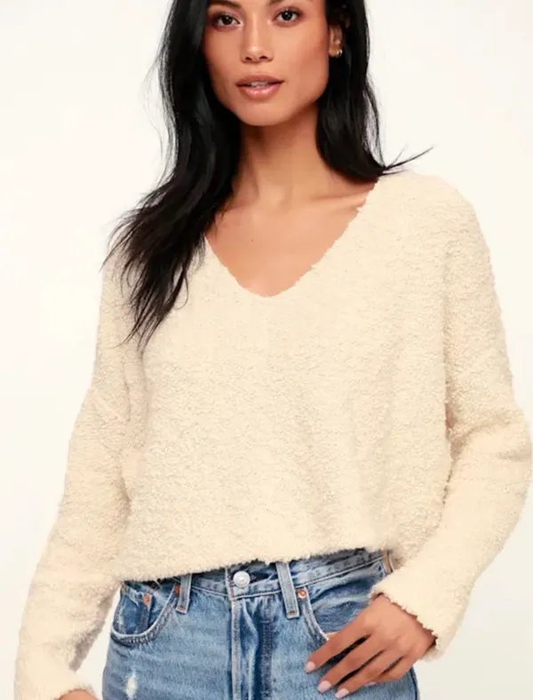 NWOT Free People  Popcorn Cream Pullover Sweater Top Small  - Image 2