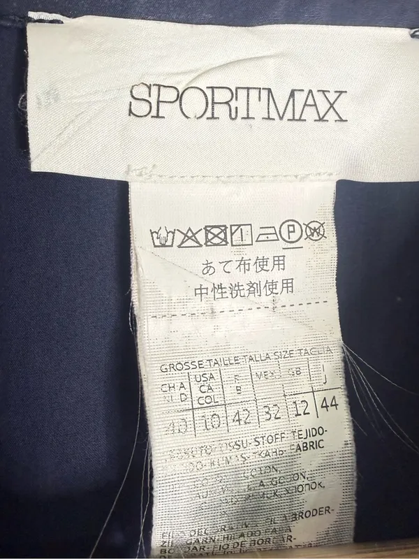 Sportmax Navy Midi Shirt Dress Size 10 Smocked Waist Button Front Pockets - Image 5