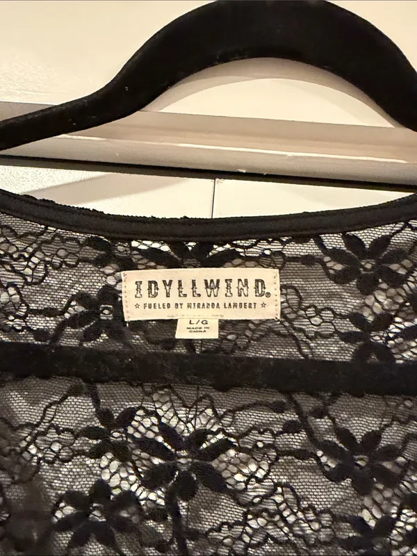 Idyllwind Russello Lace Long Bell Sleeve Top Black Lace Button-Front Shirt large - Image 3