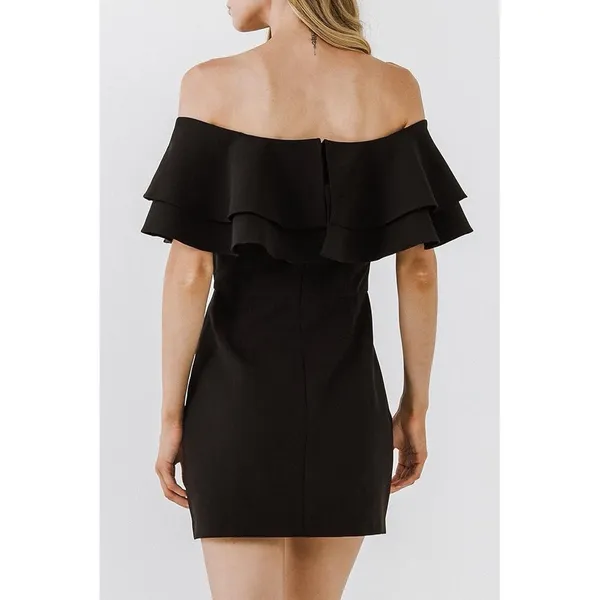 Endless Rose Ruffle Off-The-Shoulder Mini‎ Dress - Black Medium NWT - Image 5