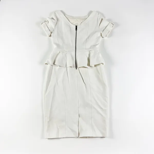 London Ponte Stretch Boat Neck Peplum Sheath Midi Dress Solid White 8 - Image 3