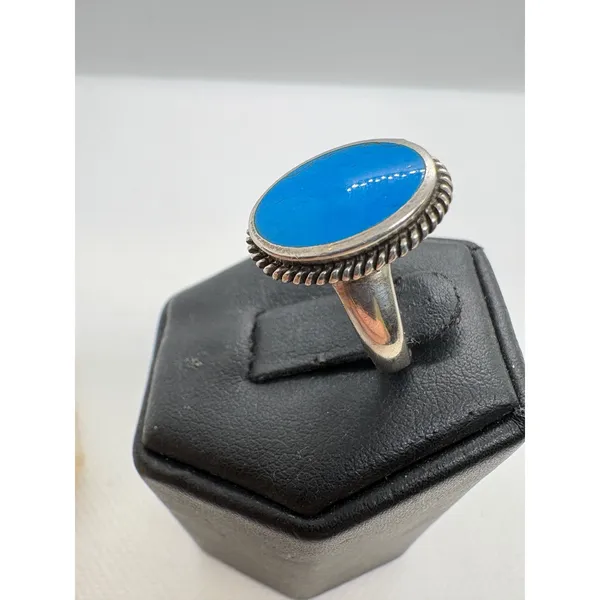 Vintage Turquoise Sterling Silver Ring Signed‎ SE Size 6 Oval Blue Stone 925 - Image 10