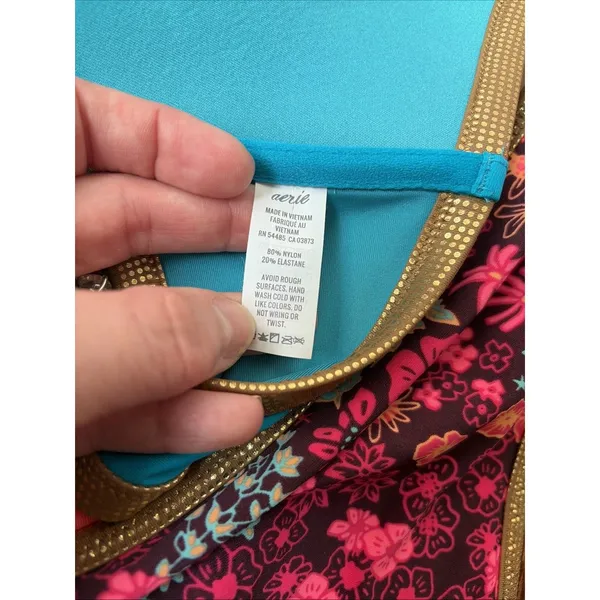 Aerie Bikini Set Womens 38D Top Pushup Bottom Size XL Blue Teal Gold Swimsuit - Image 4