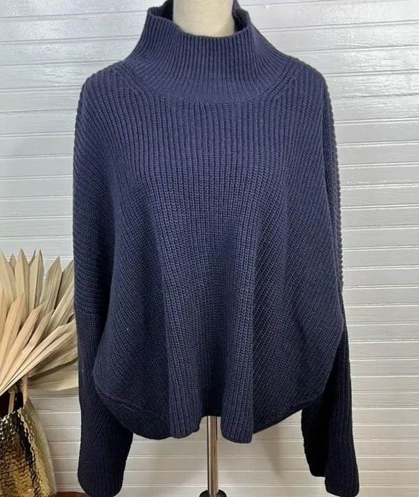 Topshop Drop shoulder Pullover Mock Neck Oversized Sweater Blue Size L US 12 - Image 11